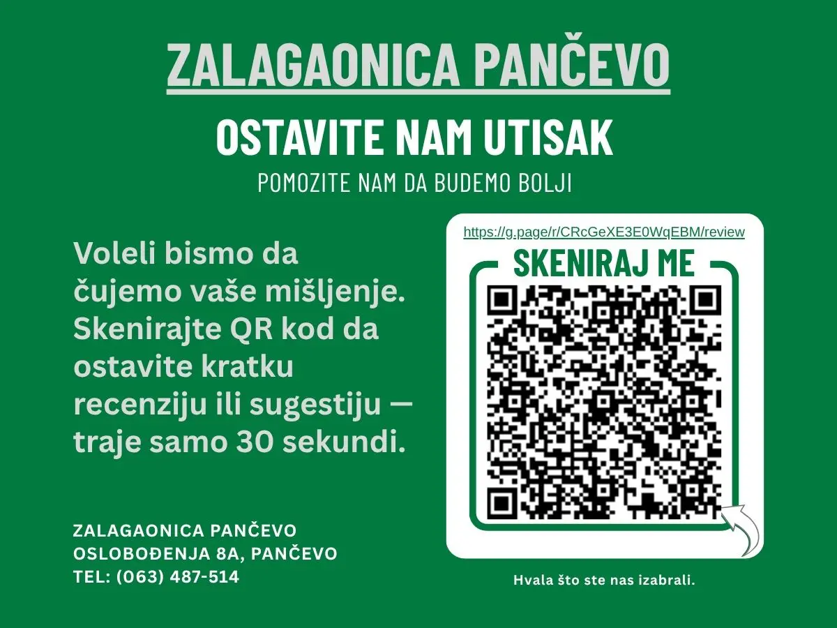 QR kod — ostavite recenziju za Zalagaonica Pančevo na Google-u